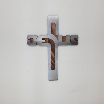 A perfect gift to show your love and faith for the Jesus Christ - with our lively and stunningly religious metal wall art on stained wood background.