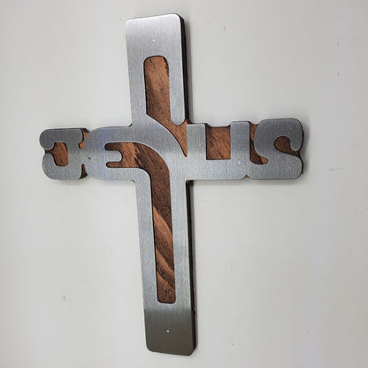 A perfect gift to show your love and faith for the Jesus Christ - with our lively and stunningly religious metal wall art on stained wood background.
