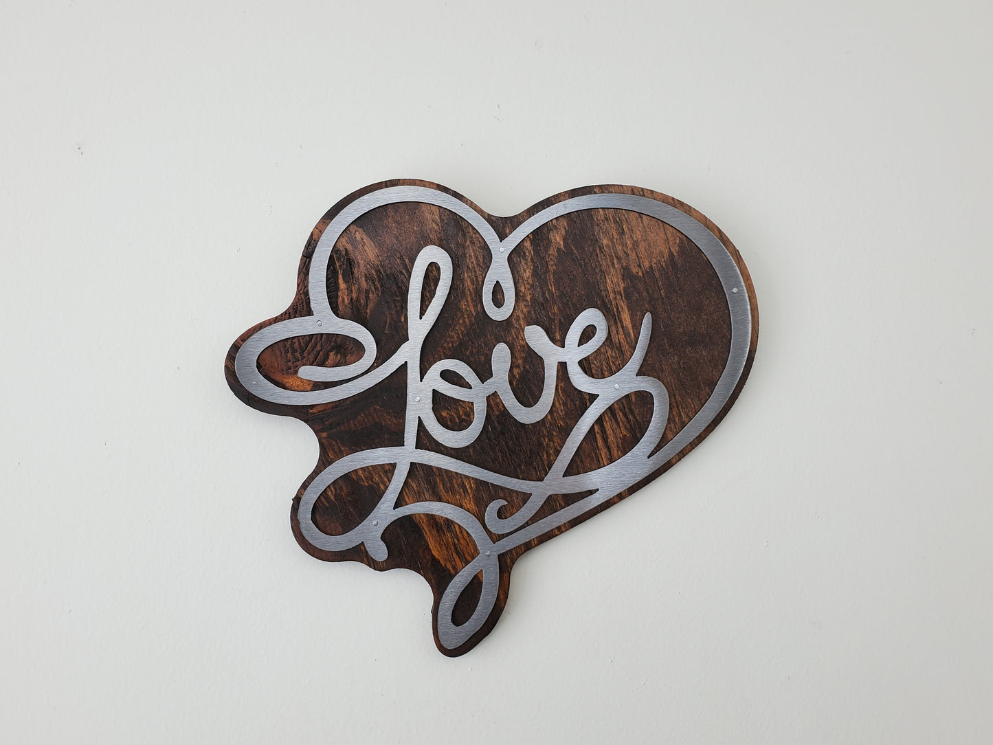 LOVE in a Heart metal art wall decor | stylized word |  made in USA | rustic home office decor