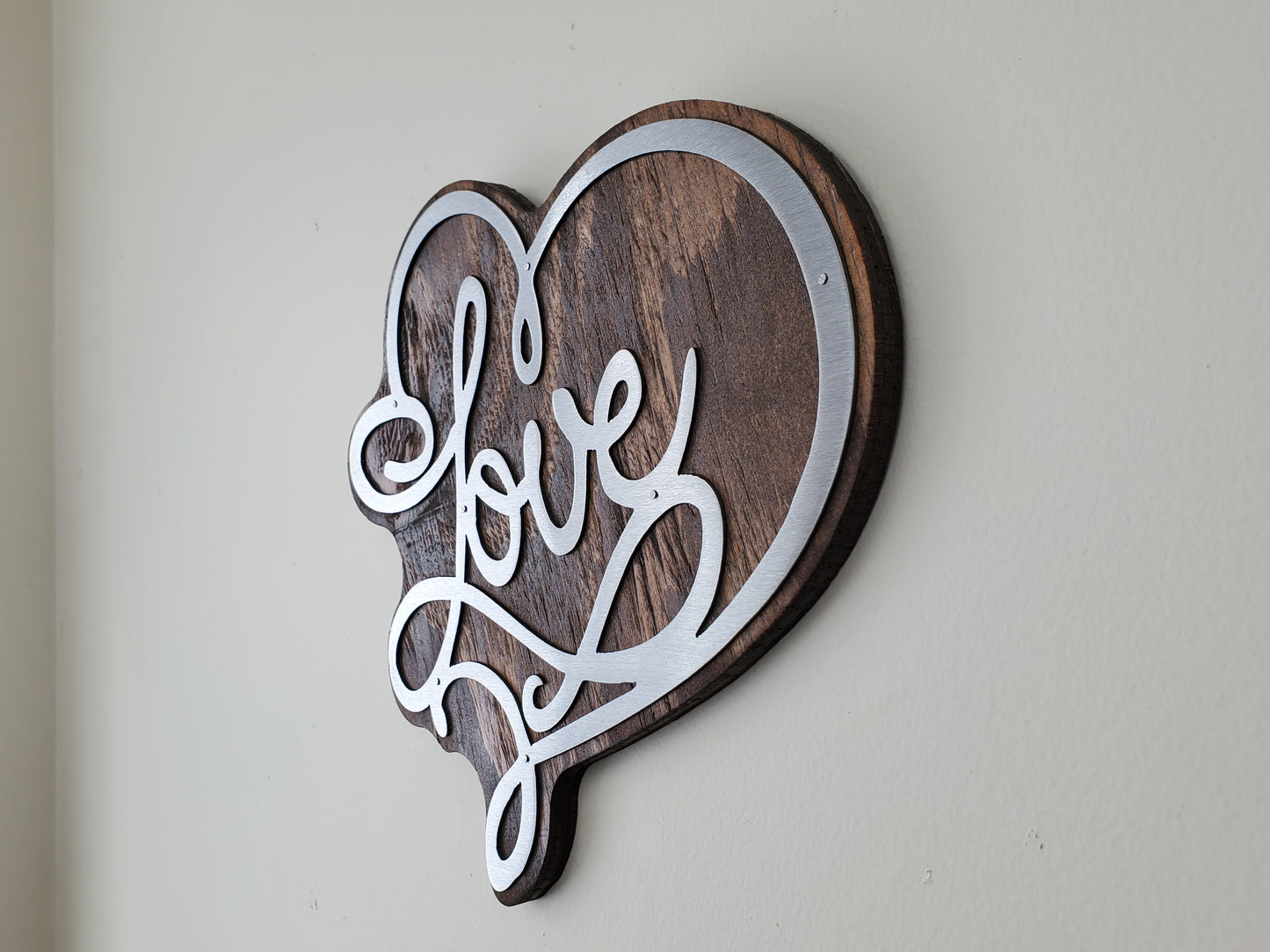 LOVE in a Heart metal art wall decor | stylized word |  made in USA | rustic home office decor