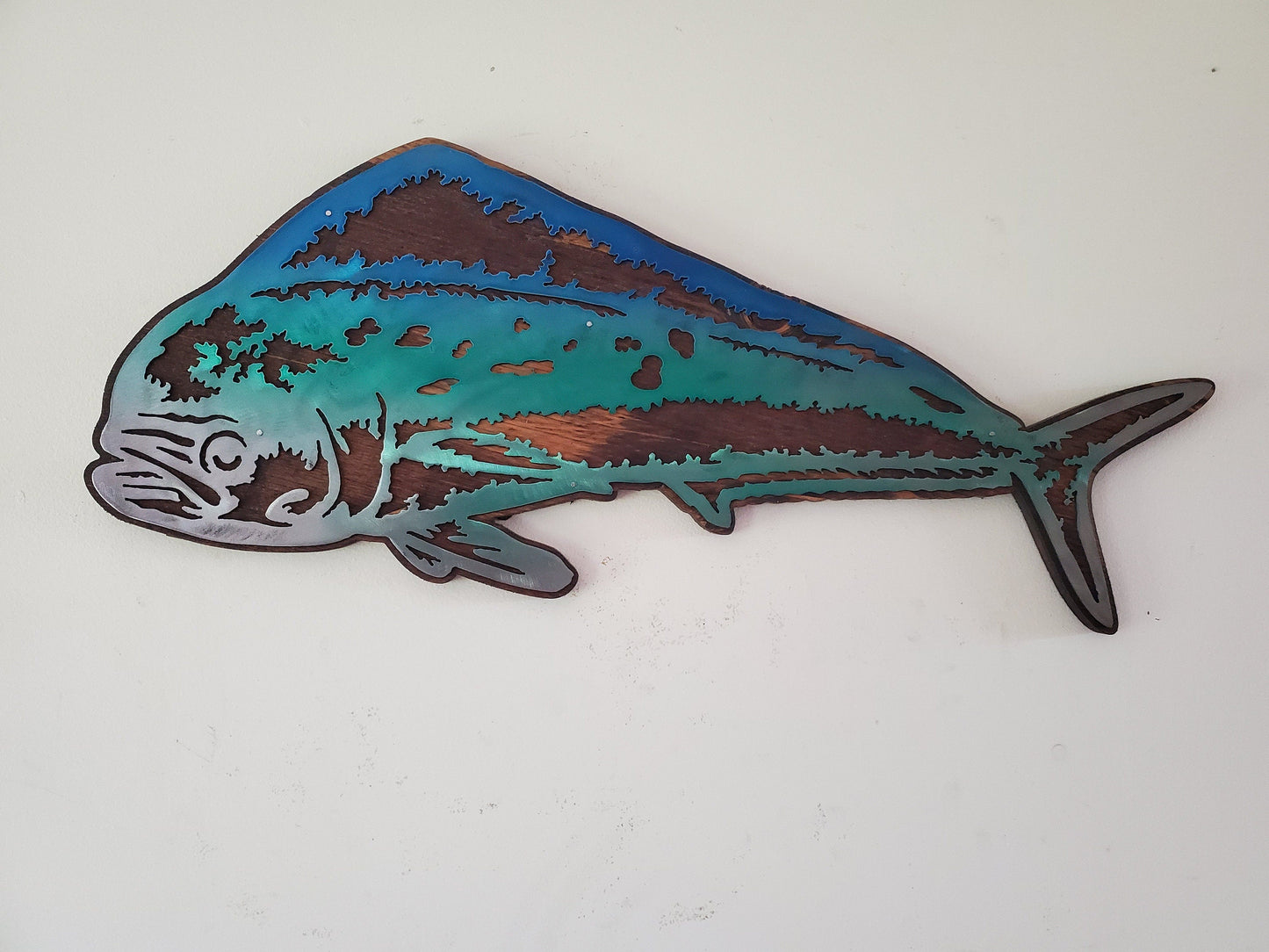 mahi mahi fish beamish metal works metal art on wood