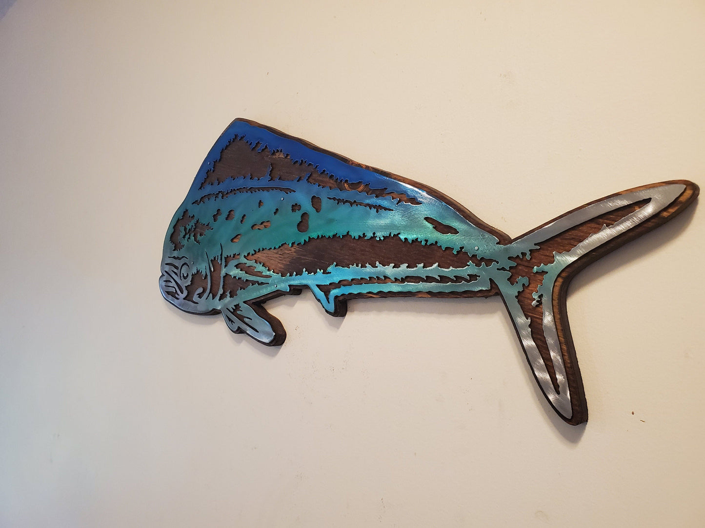 mahi mahi fish beamish metal works metal art on wood