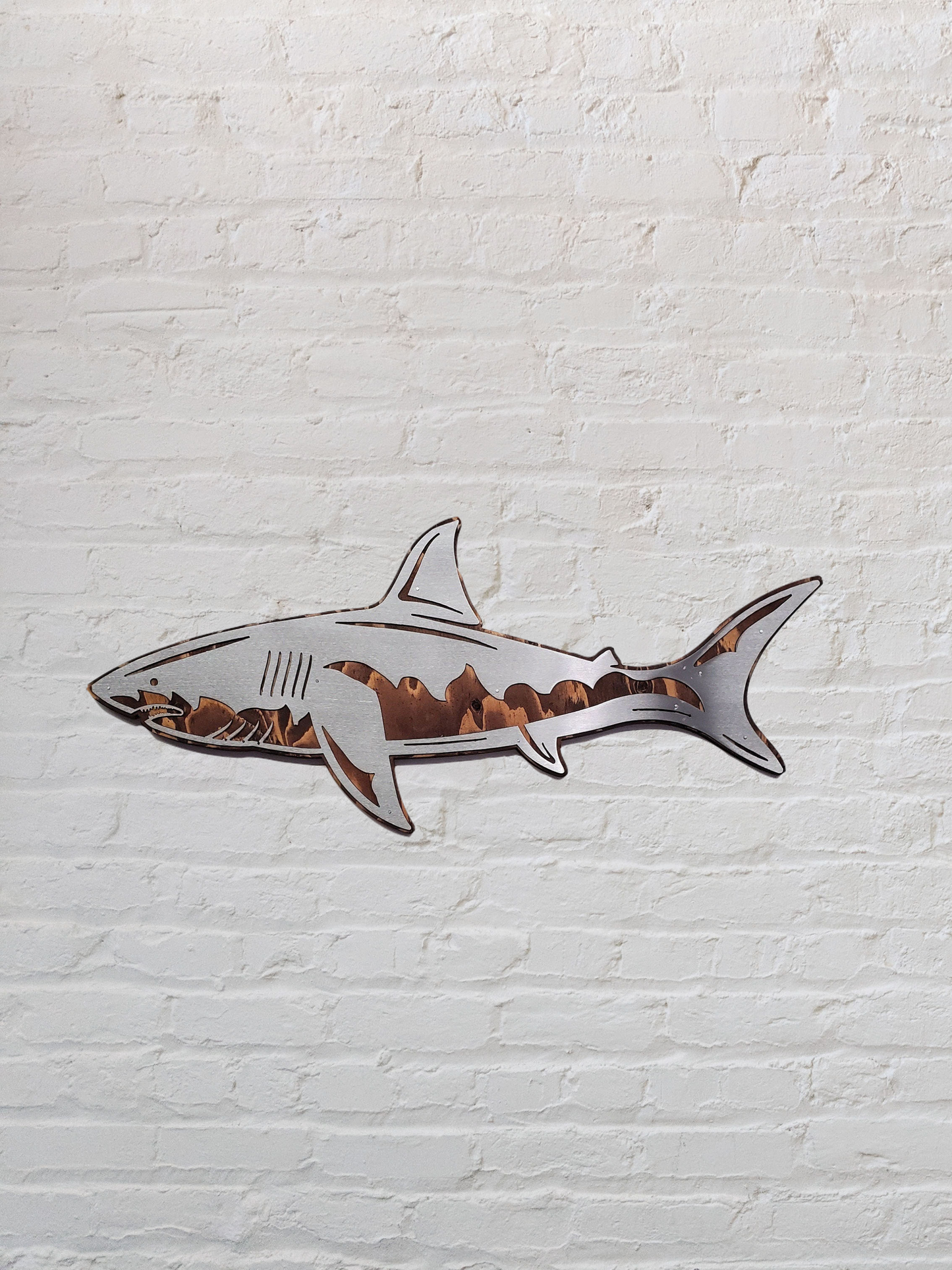 Mako Shark Metal Art on Wood