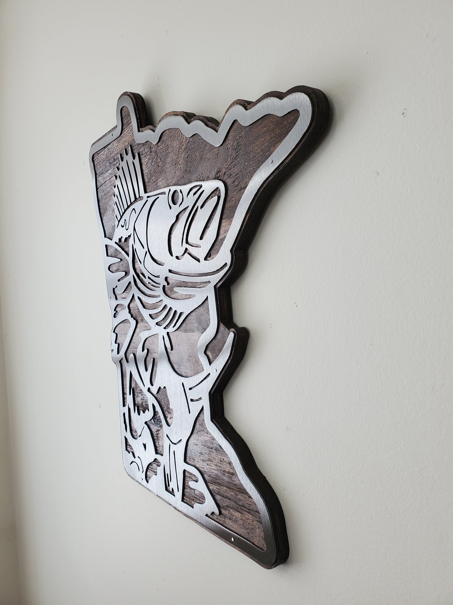 Minnesota with Walleye Metal Art on Wood