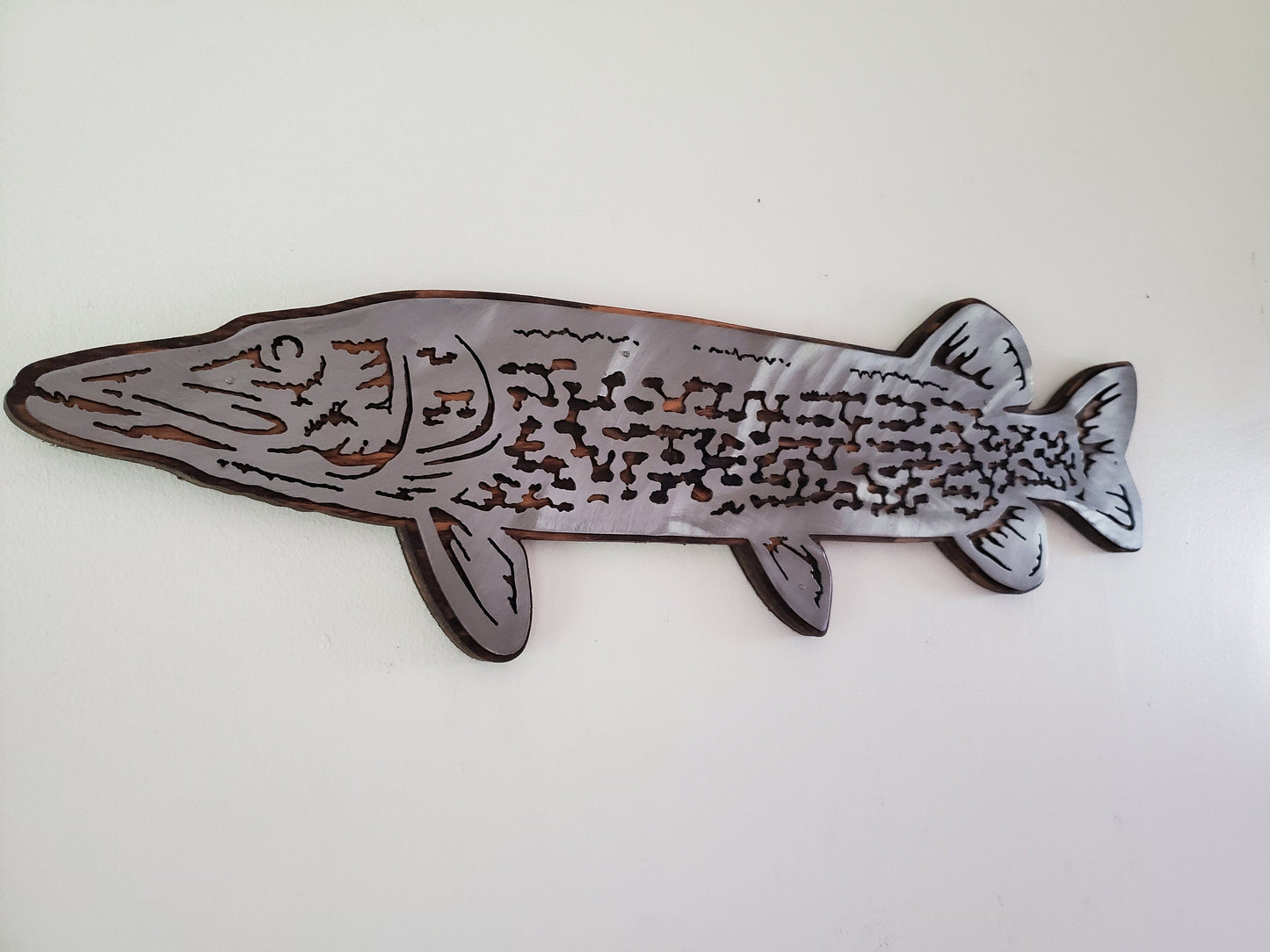 Northern Pike Fish fish Metal art on Wood
