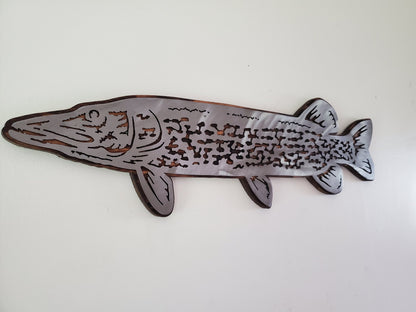 Northern Pike Fish fish Metal art on Wood