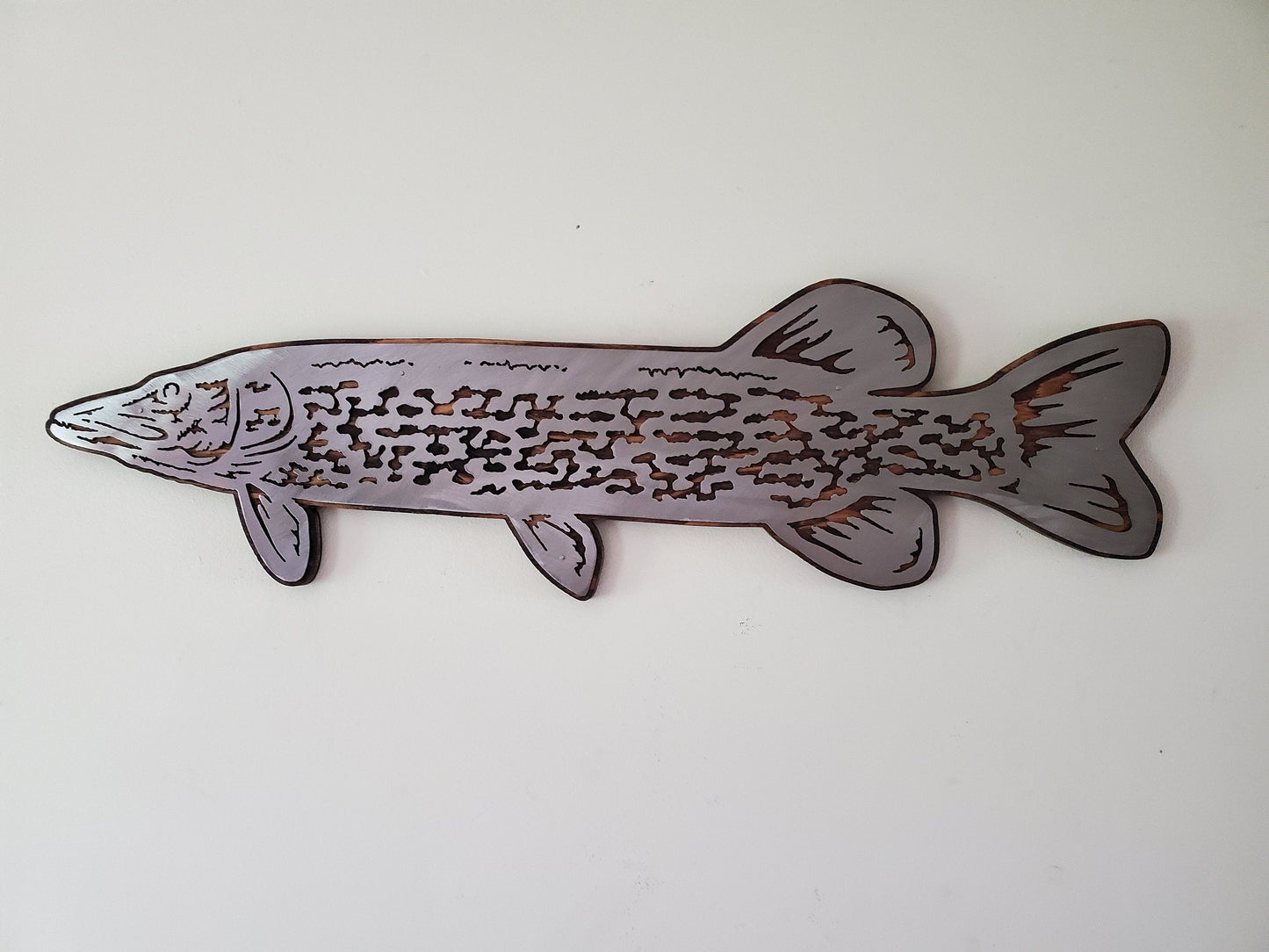 Northern Pike Fish fish Metal art on Wood