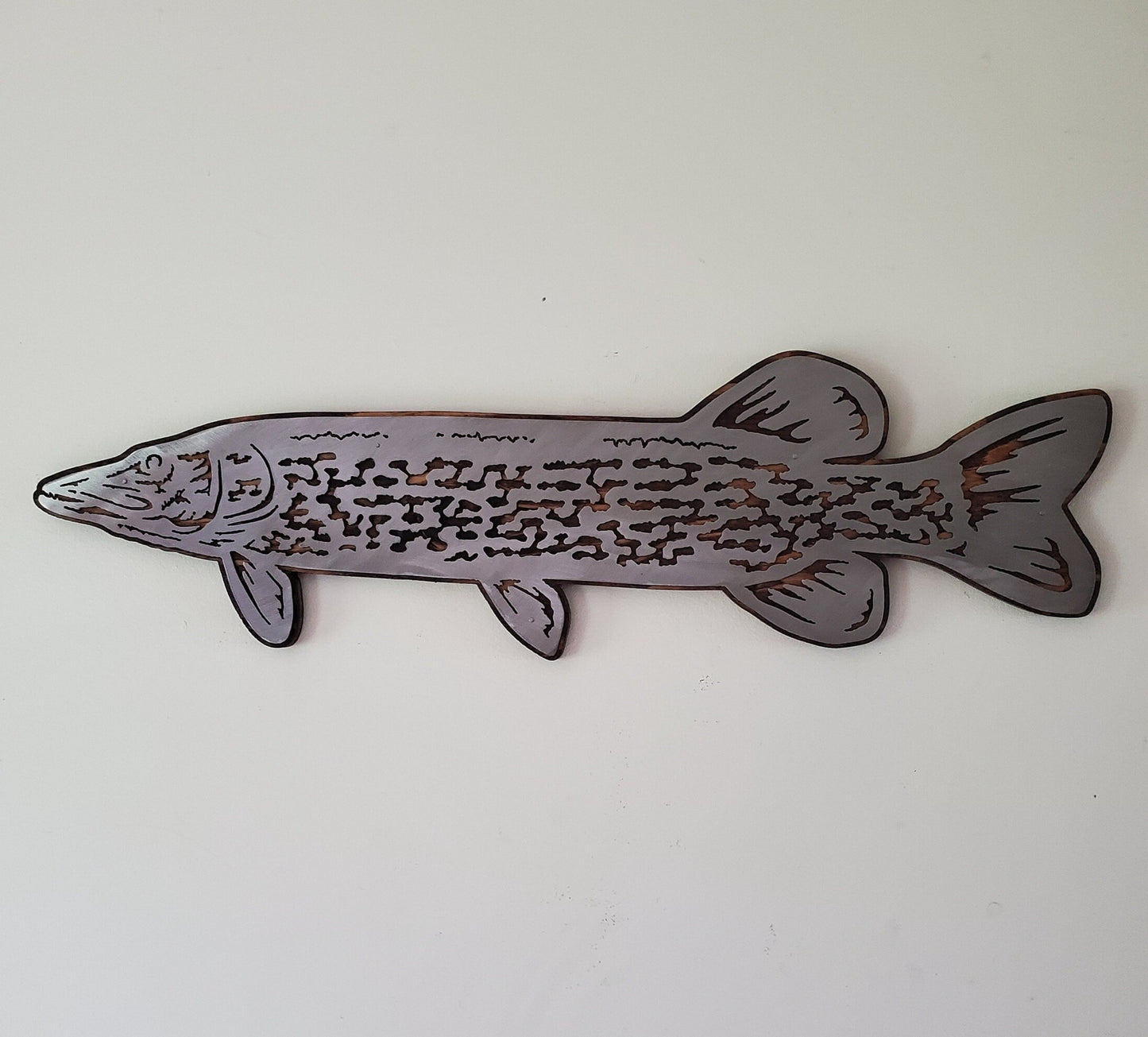 Northern Pike Fish fish Metal art on Wood