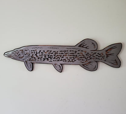 Northern Pike Fish fish Metal art on Wood