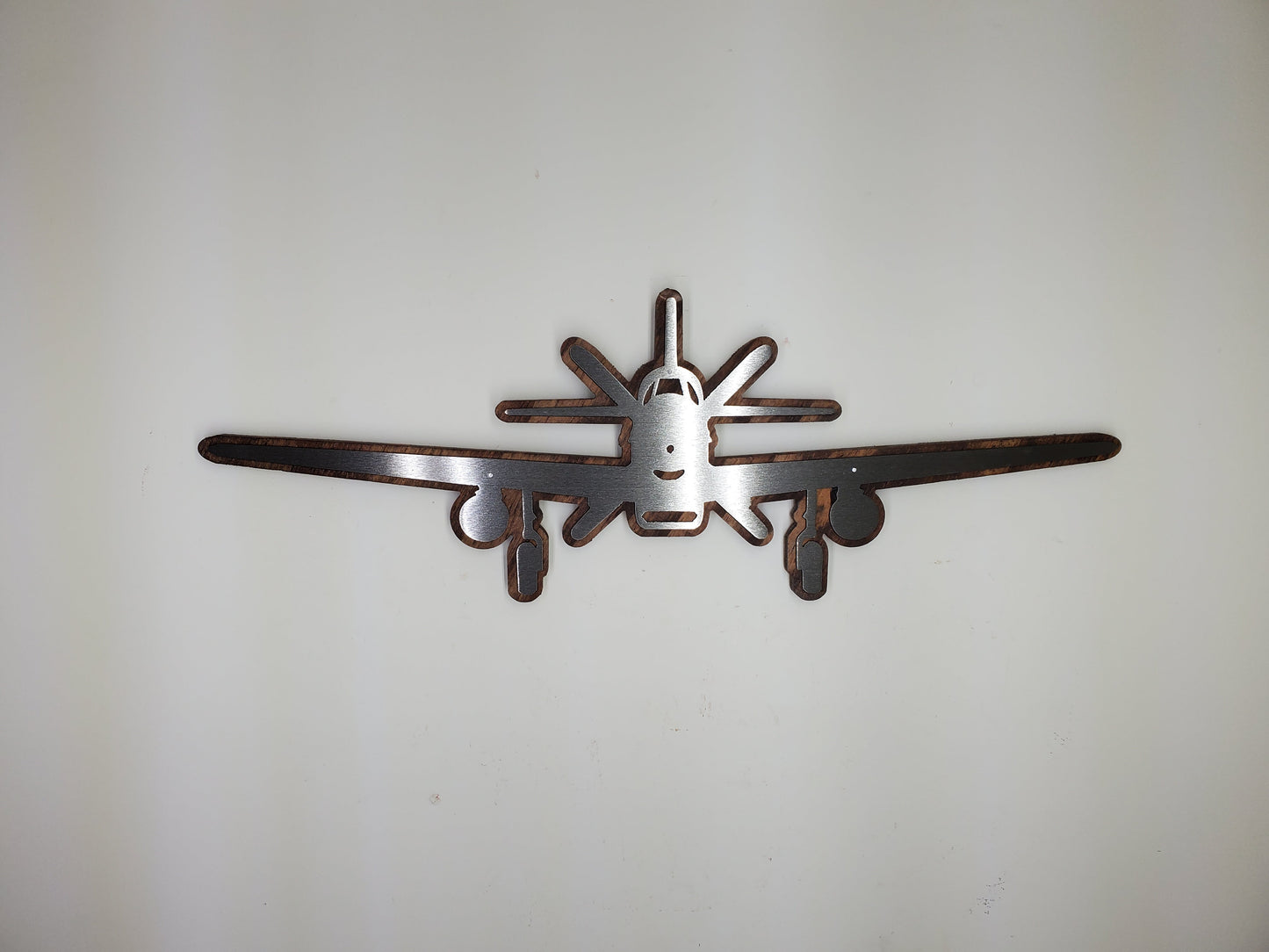 P-51 Silhouette Metal Art on Wood