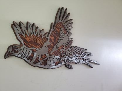 Pheasant Scene Metal Art on Wood