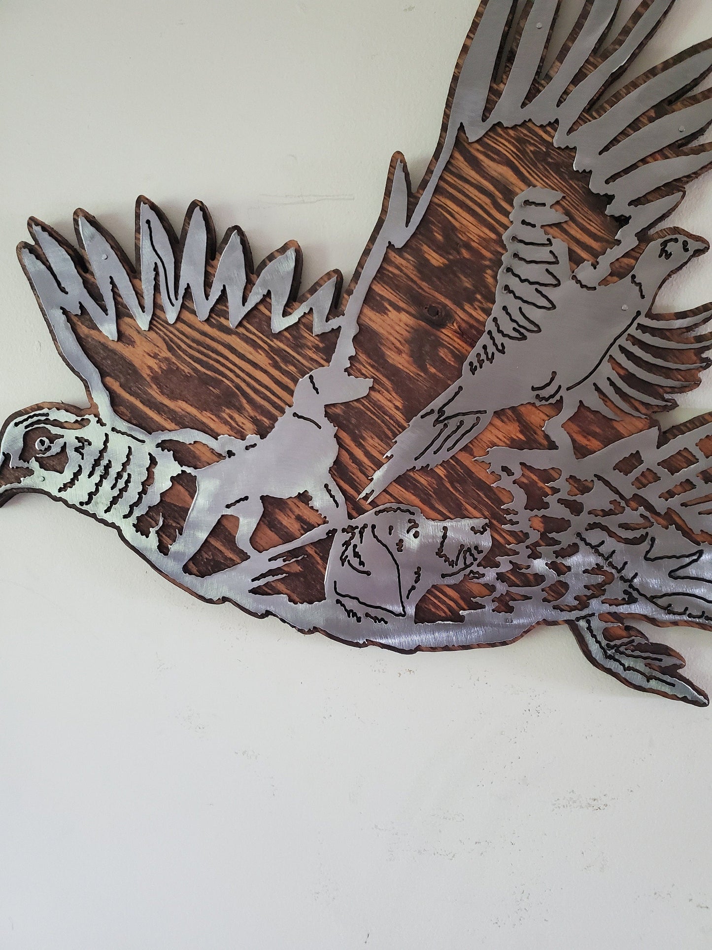 Pheasant Scene Metal Art on Wood