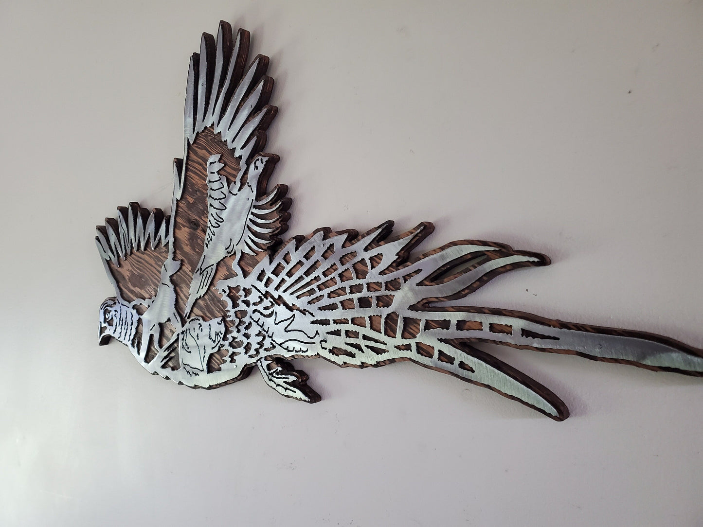 Pheasant Scene Metal Art on Wood
