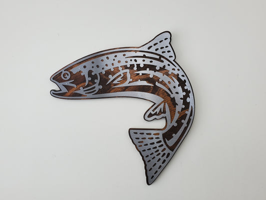 Rainbow Trout Metal Art on Wood