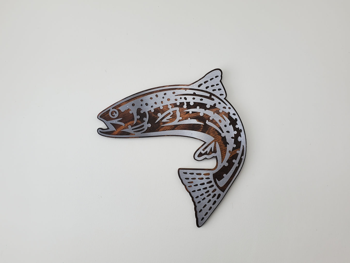 Rainbow Trout Metal Art on Wood