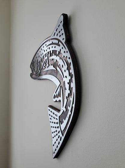 Rainbow Trout Metal Art on Wood