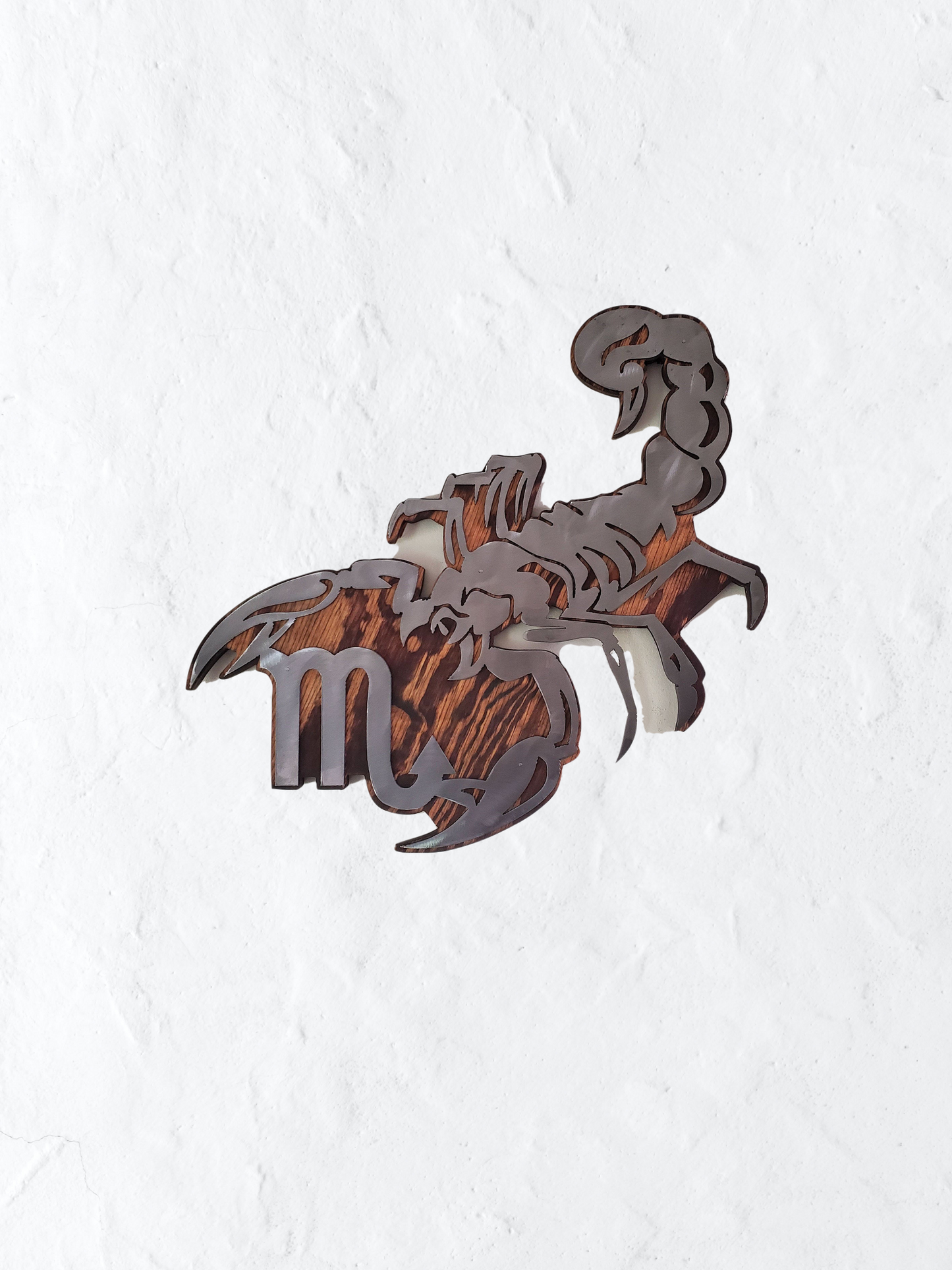 Scorpio Zodiac Symbol Metal Art on Wood