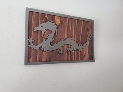 Dragon Serpent Metal Art on Wood