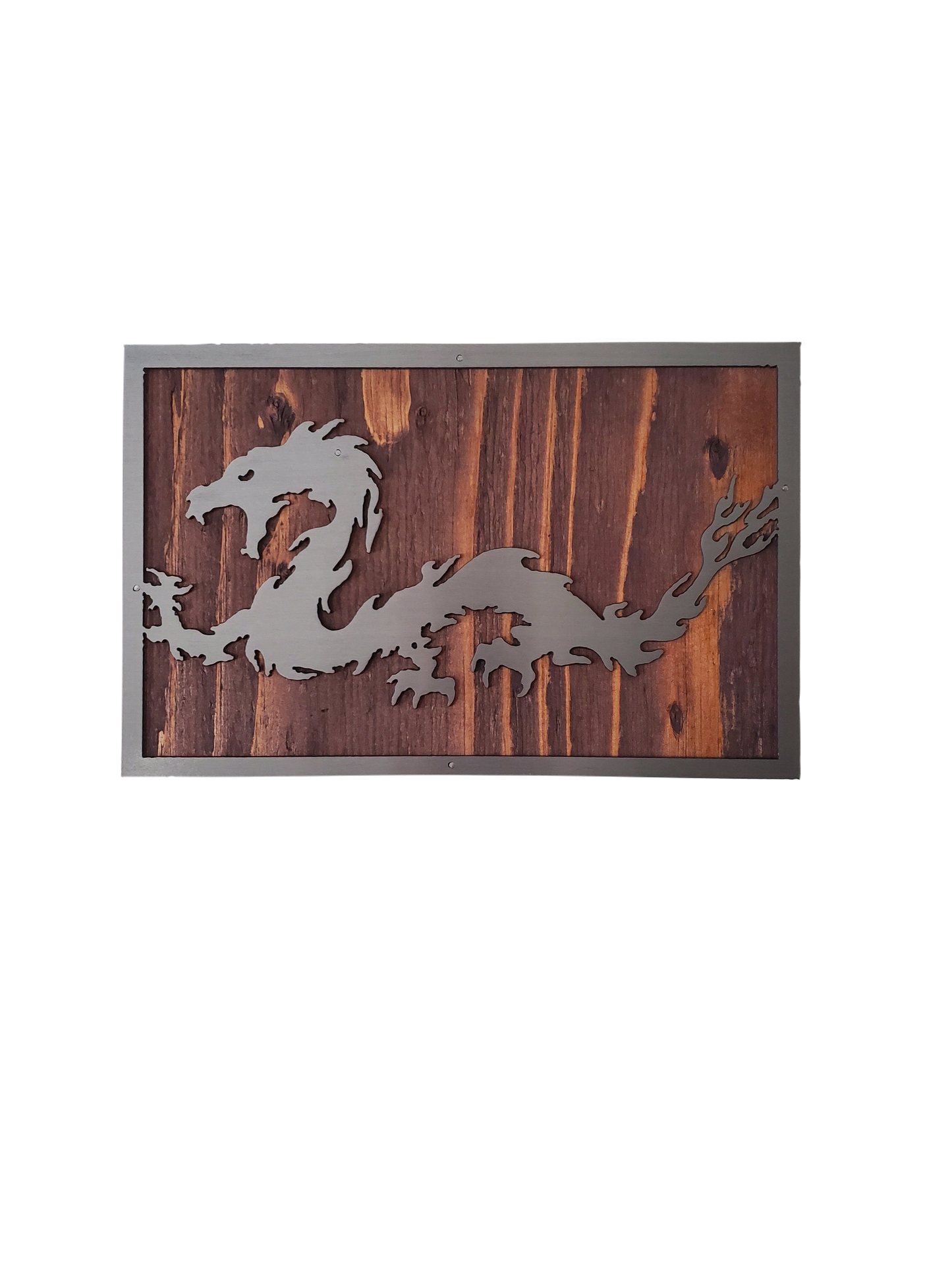 Dragon Serpent Metal Art on Wood