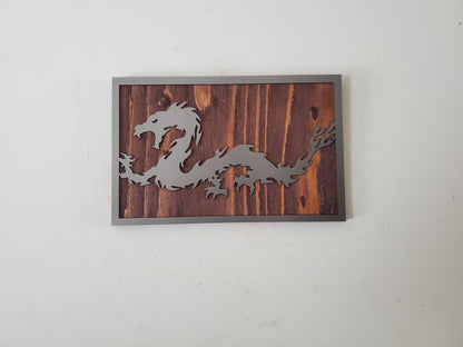 Dragon Serpent Metal Art on Wood