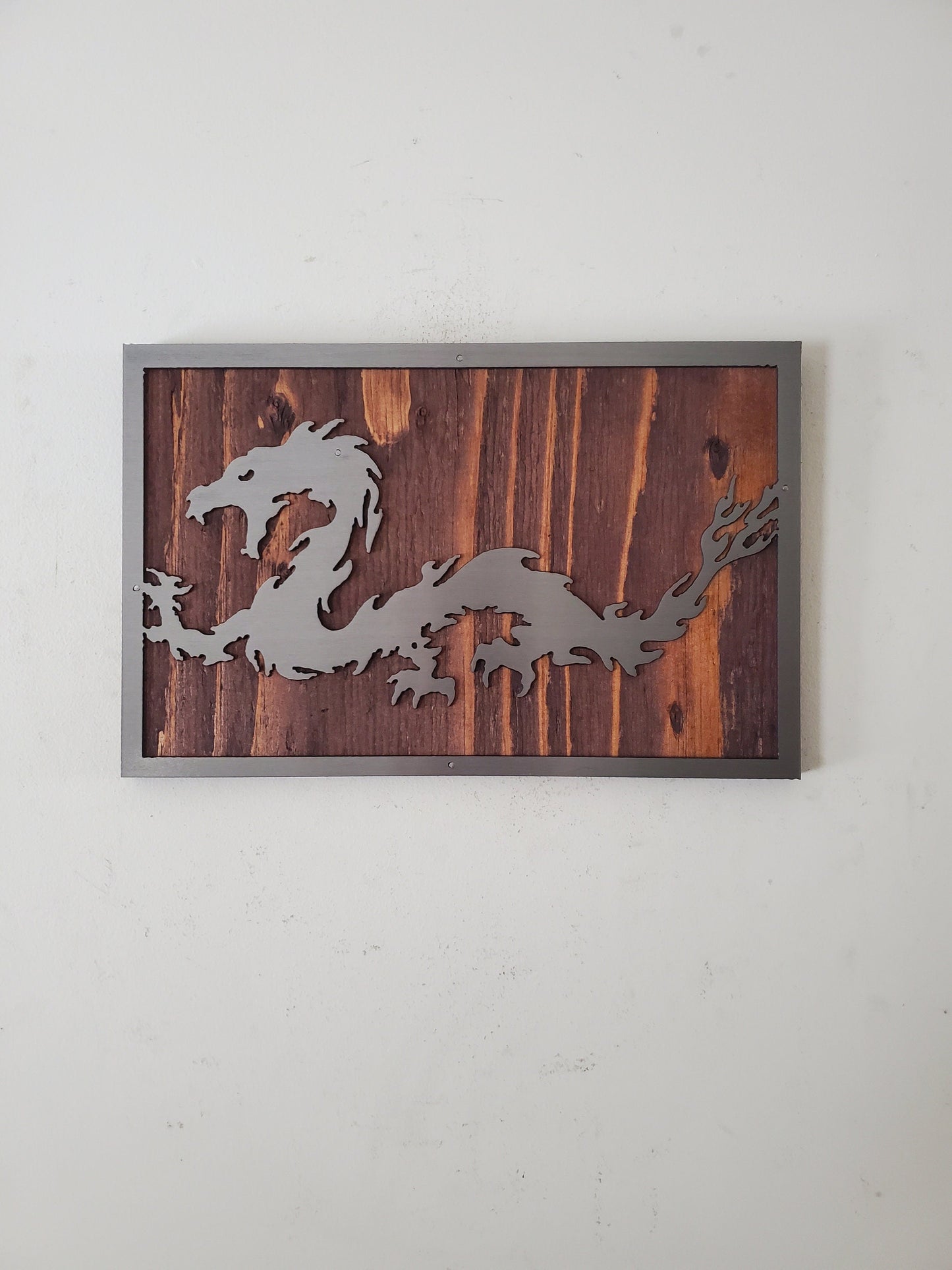 Dragon Serpent Metal Art on Wood