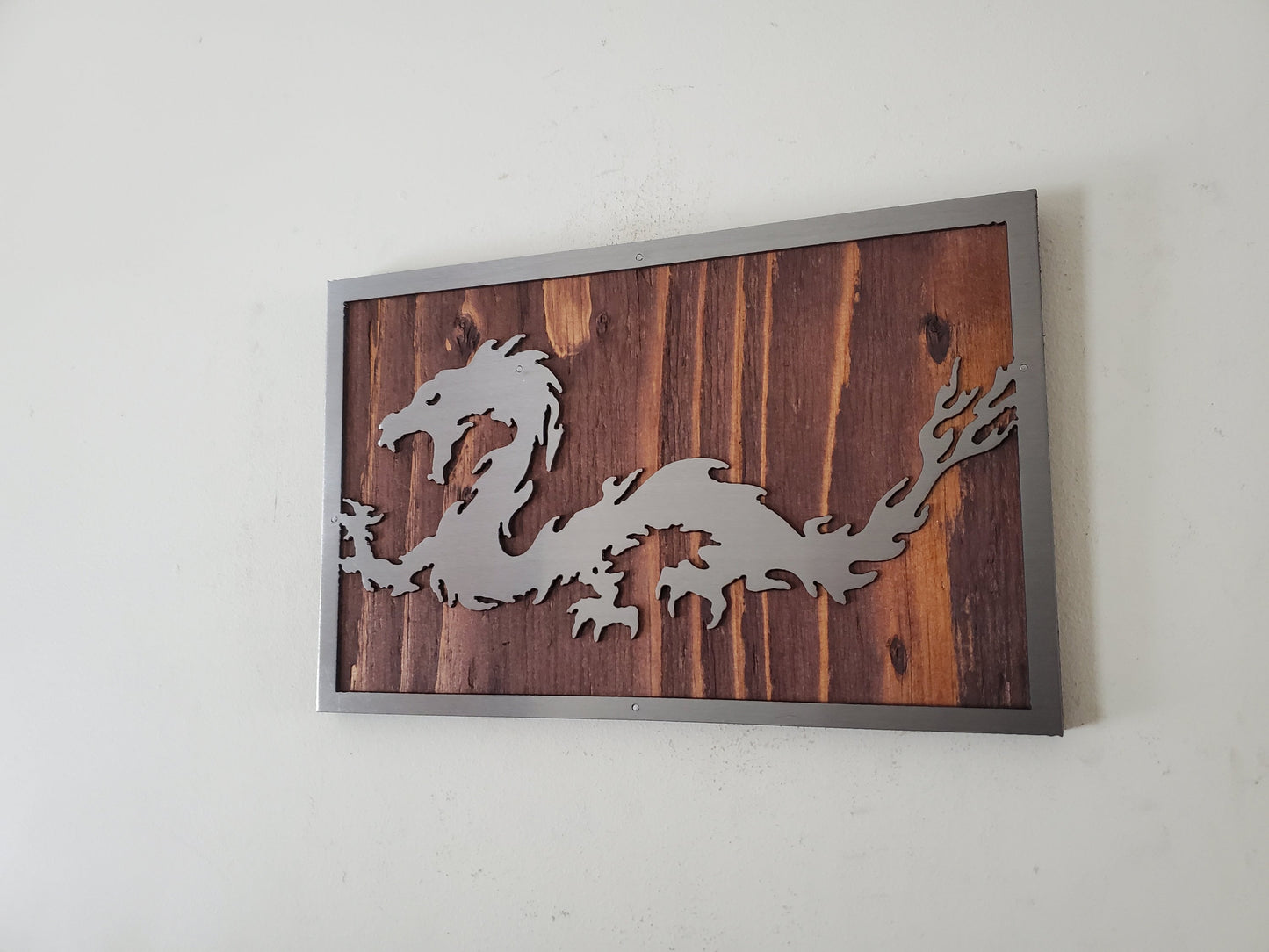 Dragon Serpent Metal Art on Wood