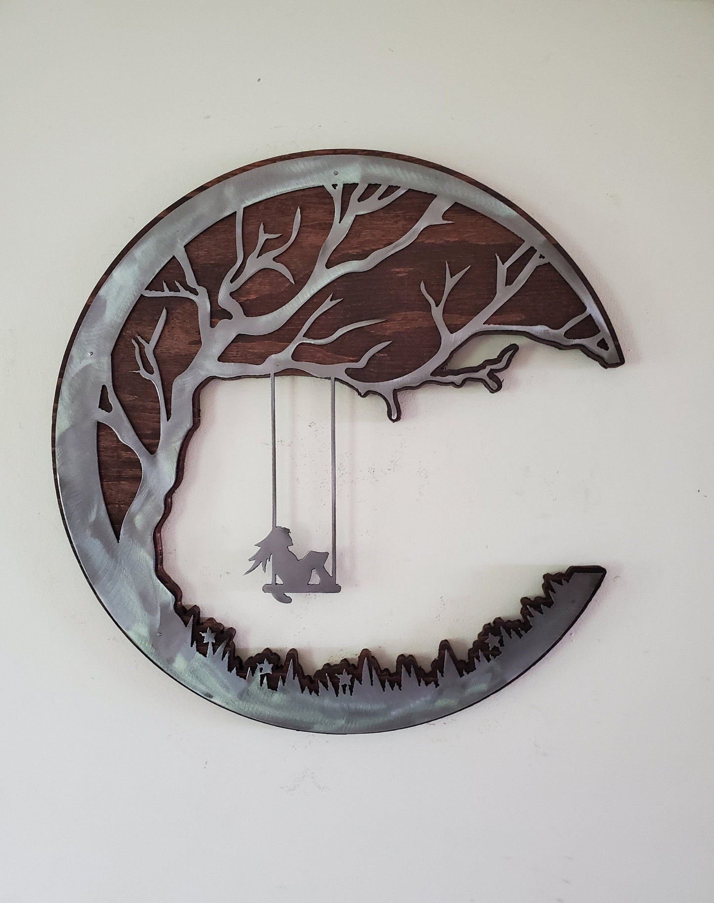 Girl Swinging from Tree | Rustic Wood and Metal Wall Décor | Made in USA