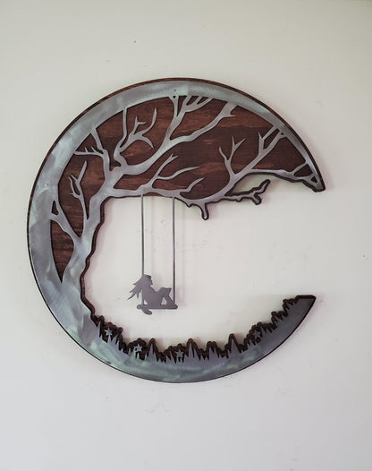 Girl Swinging from Tree | Rustic Wood and Metal Wall Décor | Made in USA