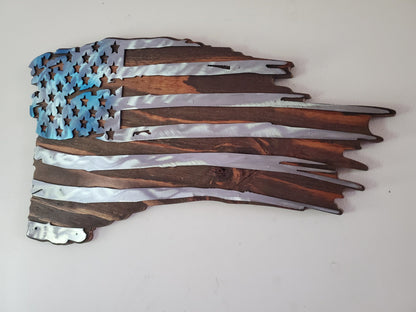 Tattered American Flag Metal Art on Wood 2