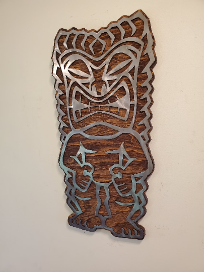 Tiki Man Metal Art on Wood