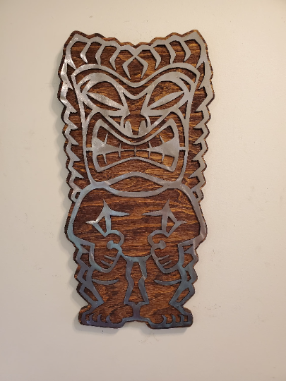 Tiki Man Metal Art on Wood