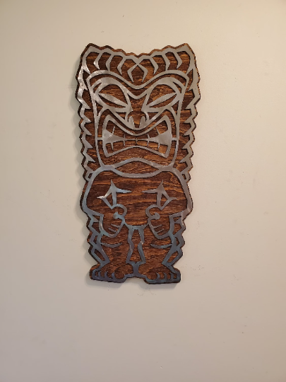 Tiki Man Metal Art on Wood