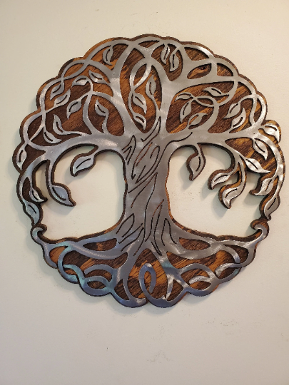 Tree of life metal art on wood (1)