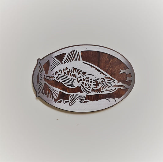 Walleye Fish Scene Metal Art on Wood