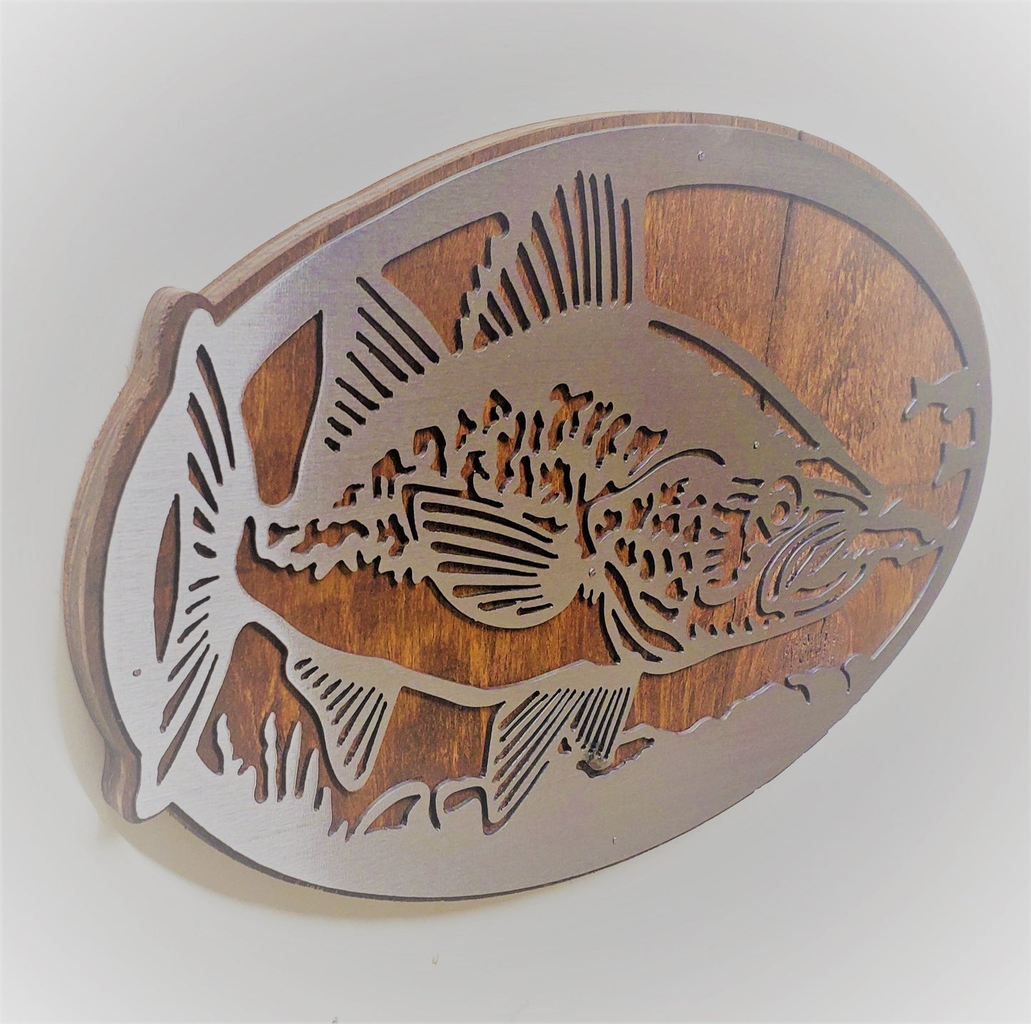Walleye Fish Scene Metal Art on Wood