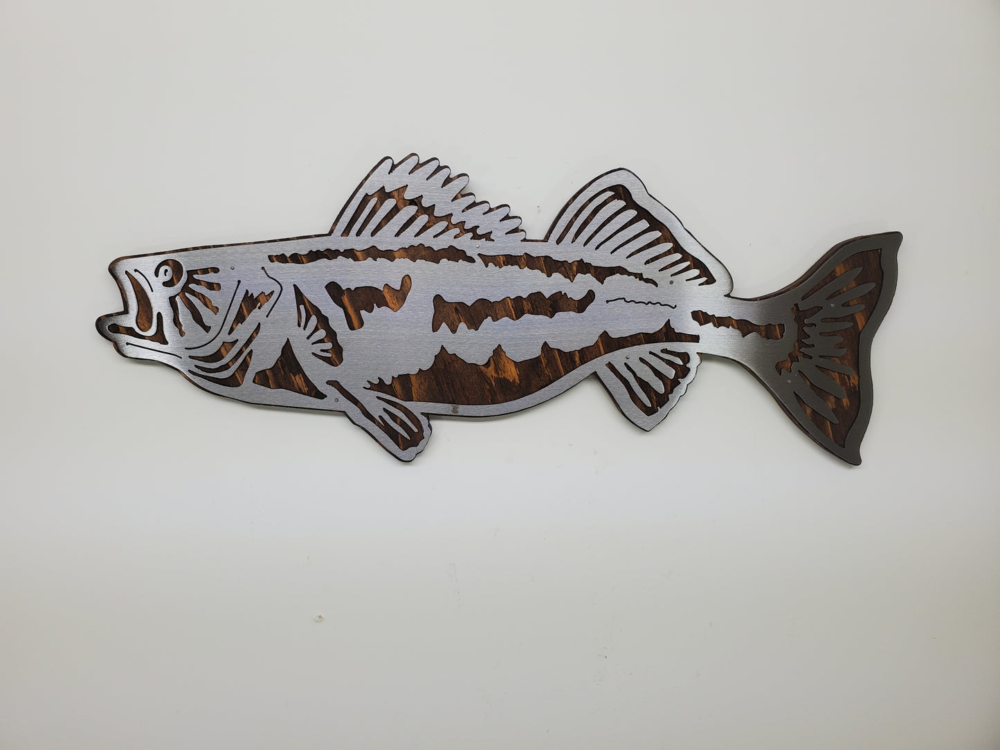 Walleye Fish Metal Art on Wood