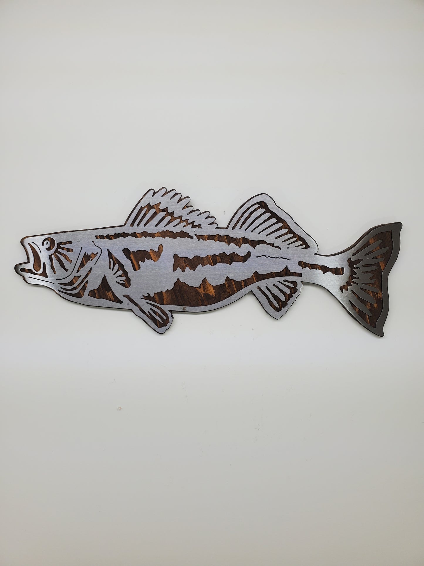 Walleye Fish Metal Art on Wood