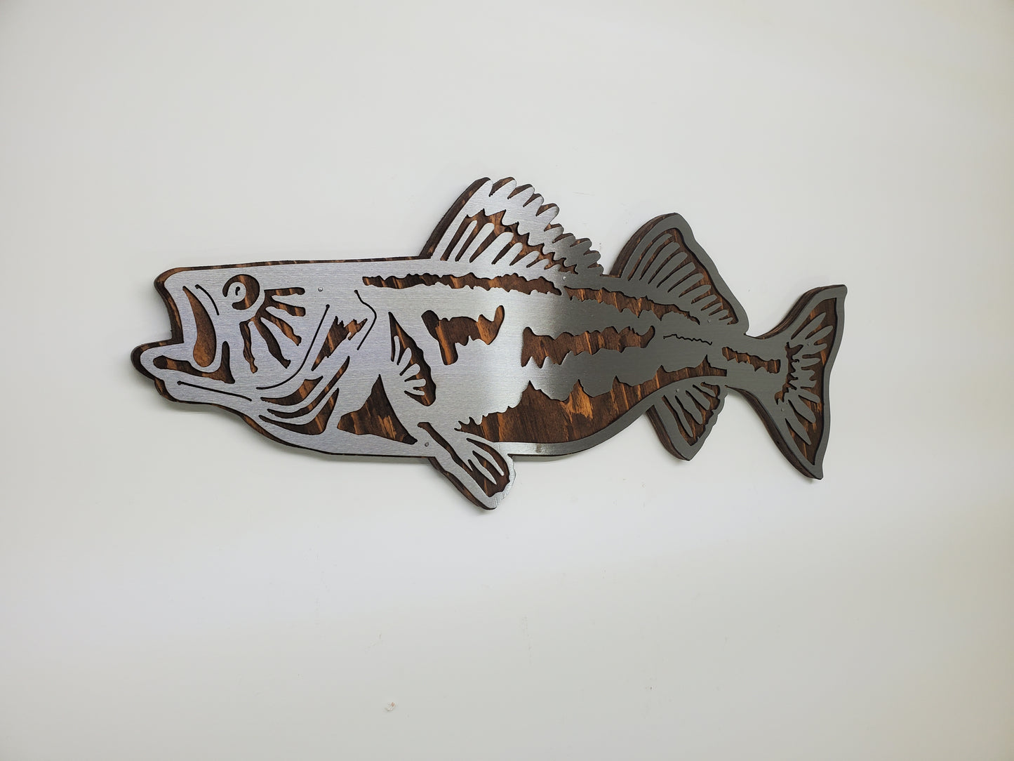 Walleye Fish Metal Art on Wood