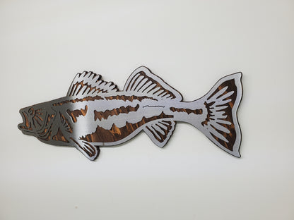 Walleye Fish Metal Art on Wood