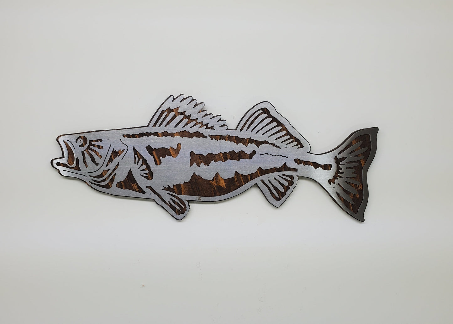 Walleye fish metal art on wood beamish metal works